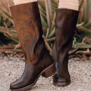 Frye & Co. Women's Miranda 14 Dark Brown Leather Boots 8.5 Wide Calf Block Heel